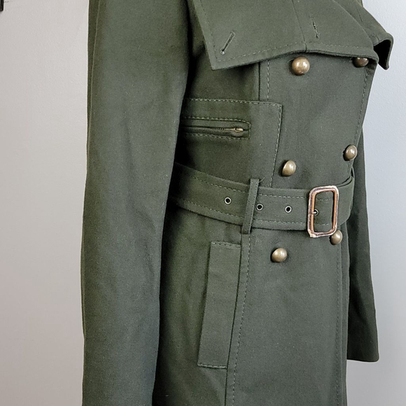 BCBGMaxAzria S Trench Peacoat Wool Cashmere Long Olive Green Coat Jacket BCBG - Picture 6 of 15